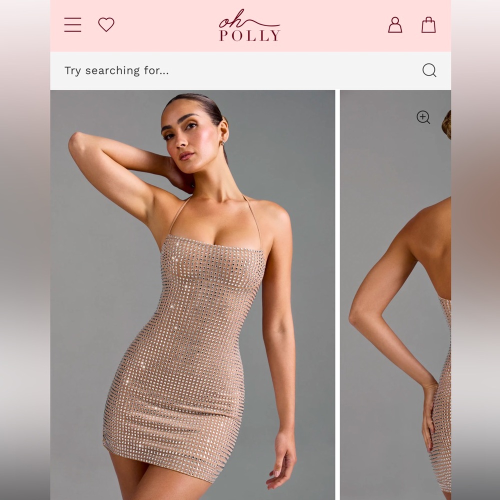 Oh Polly LASMA
Embellished Halterneck A-Line Mini Dress in Almond
UK 8 US 4